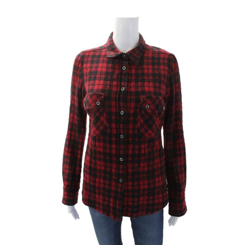 Etoile Isabel Marant Womens Wool Plaid Collared Button-Down Shirt Red Size 0